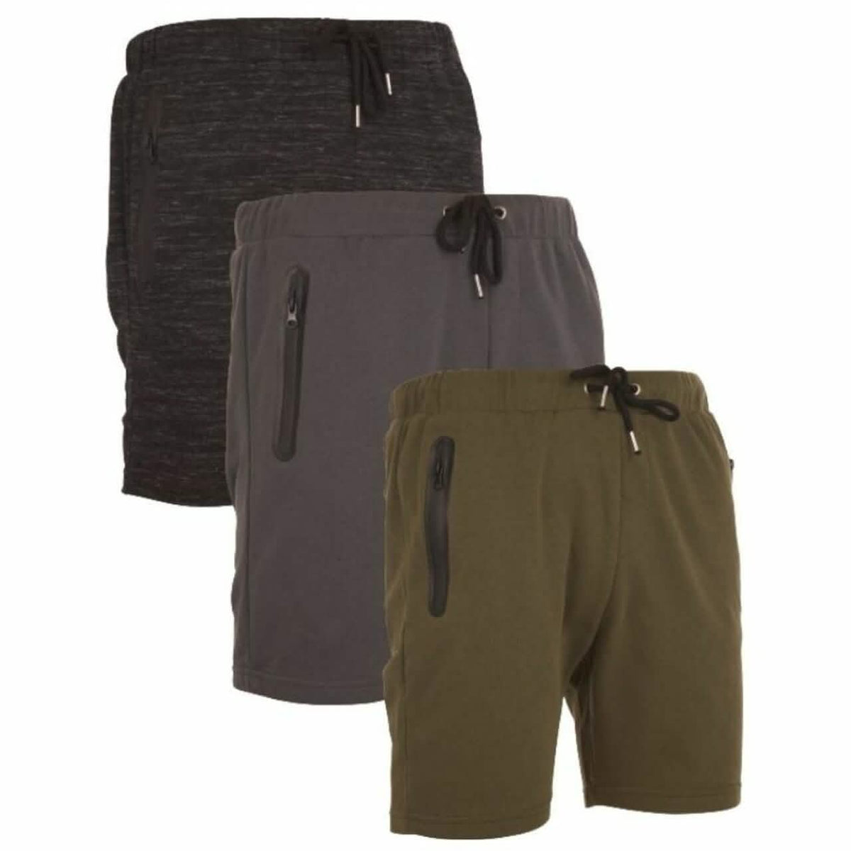 Paquete de 3: Shorts de felpa francesa para hombre con bolsillos con cremallera