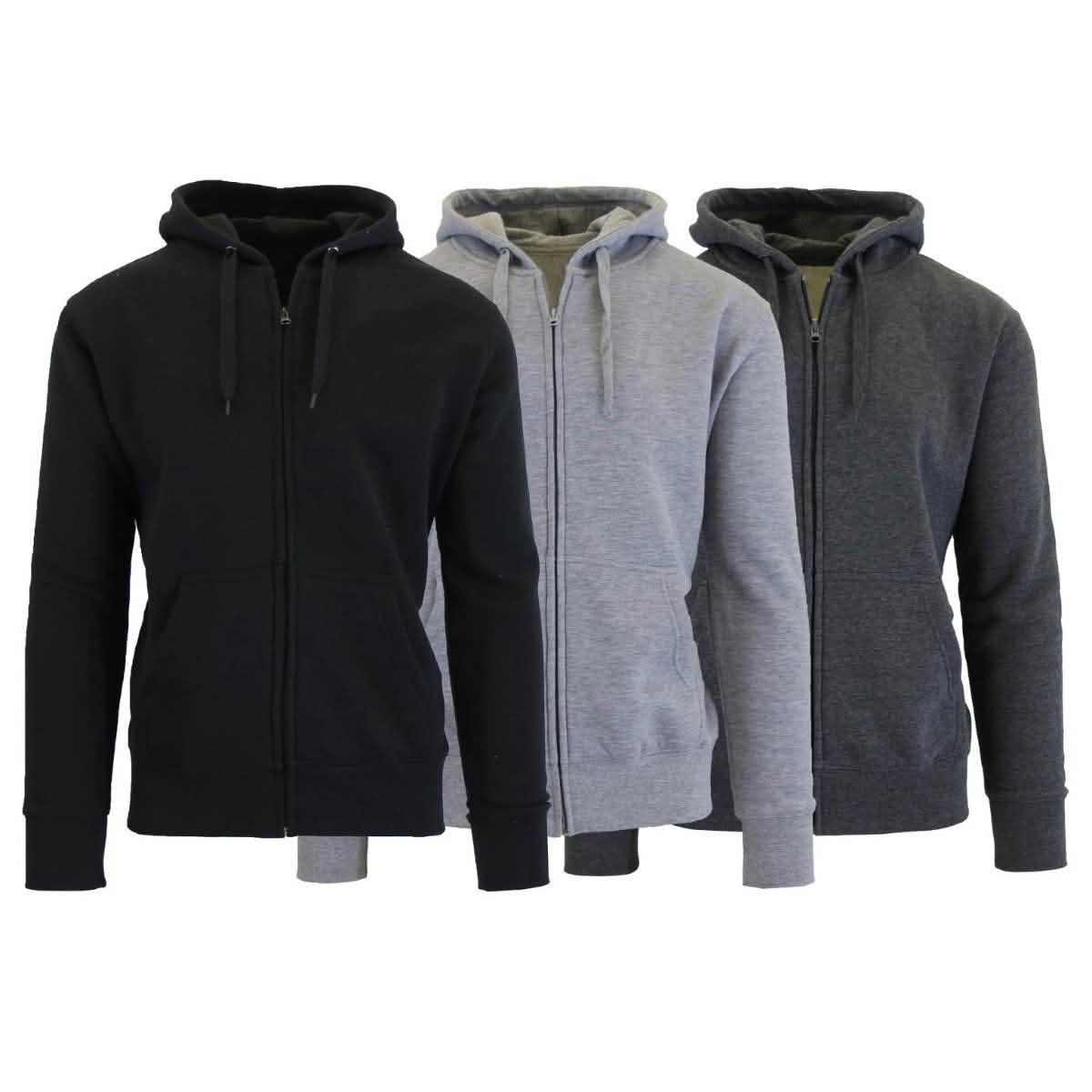 Paquete de 3 sudaderas con capucha y forro polar con cremallera ajustadas para hombre