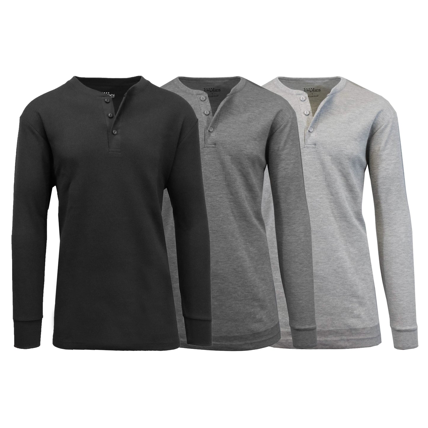 Paquete de 3: Camisetas térmicas tipo Henley de punto gofre para hombre