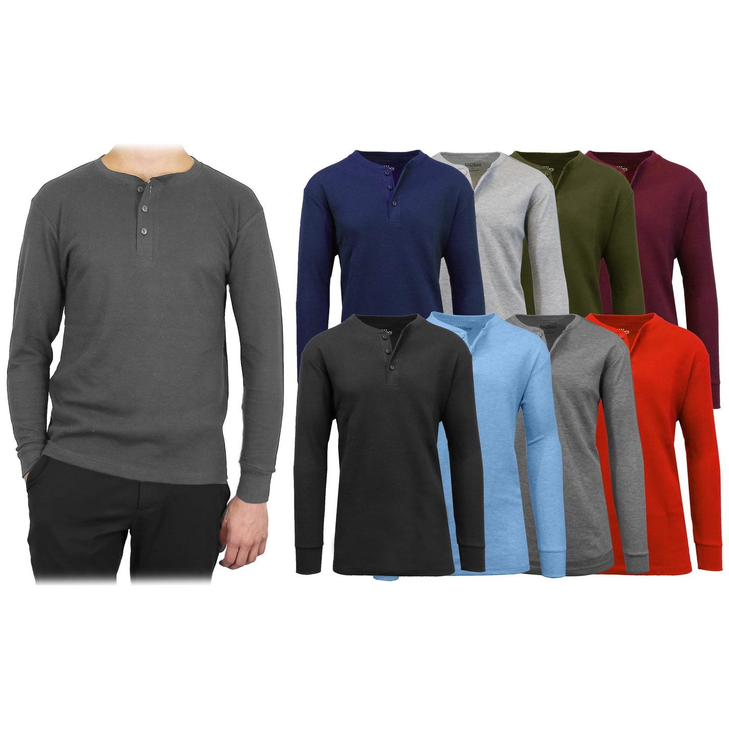 Paquete de 3: Camisetas térmicas tipo Henley de punto gofre para hombre