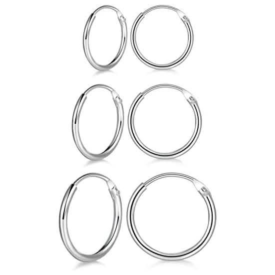 3 pares: Juego de aretes pequeños de aro de plata esterlina