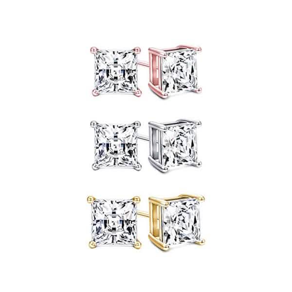 Set de 3 piezas: Pendientes de cristales Swarovski Elements de talla princesa