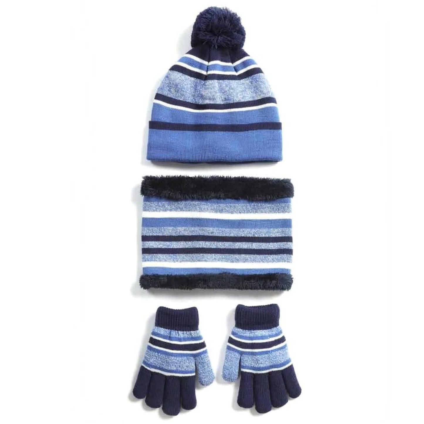 Set de 3 piezas: gorro de lana, guantes y bufanda para niños de 4 a 7 años