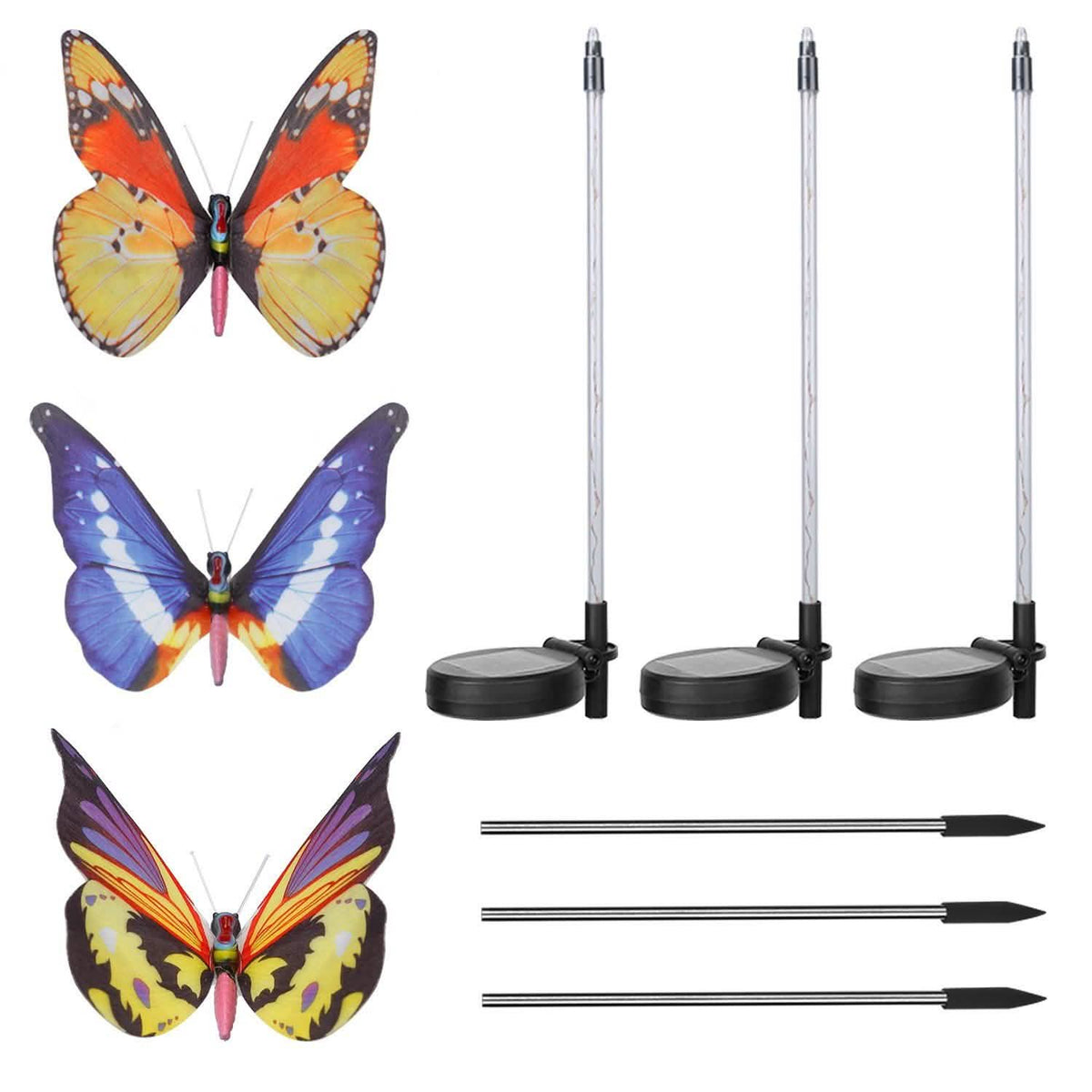Juego de 3: Lámparas Decorativas de Mariposa con Lámpara Solar de Panel Giratorio