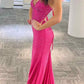 CLEARANCE - Amelia Couture 3018 Long Mermaid V-Neck Hot Pink Gown (Size 4)