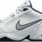 Nike Mens Air Monarch IV Walking Shoes White/Metallic Silver/Midnight Navy Size 11.5