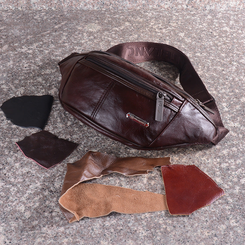 Men's Retro Genuine Leather Moon Type Large Men's Waist Packs