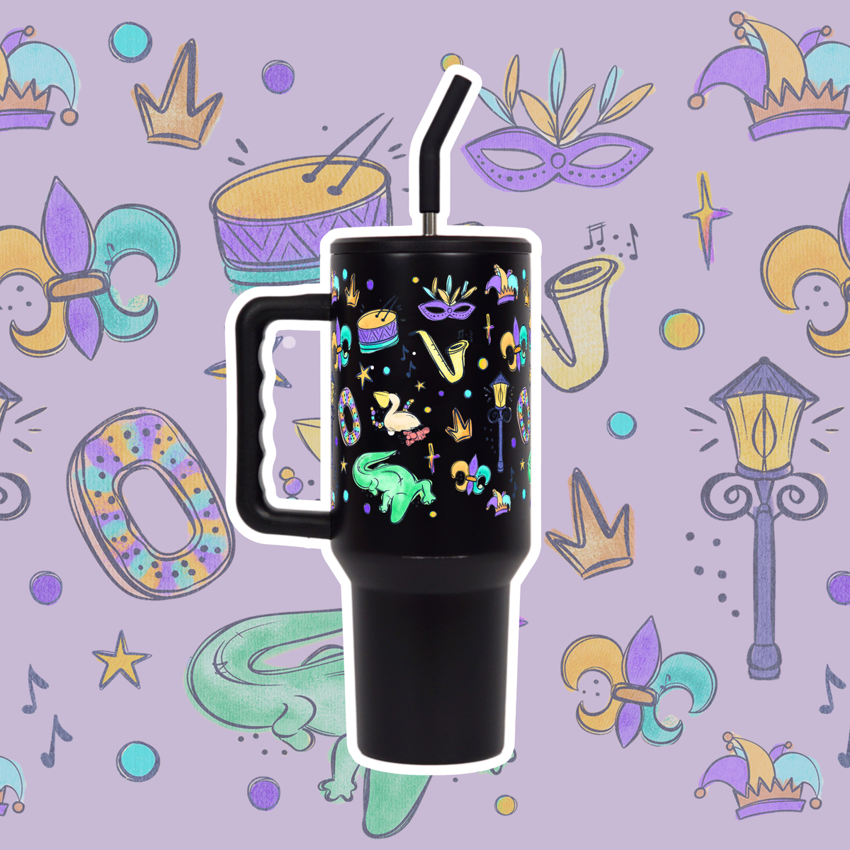 Watercolor Mardi Gras Glass Cups
