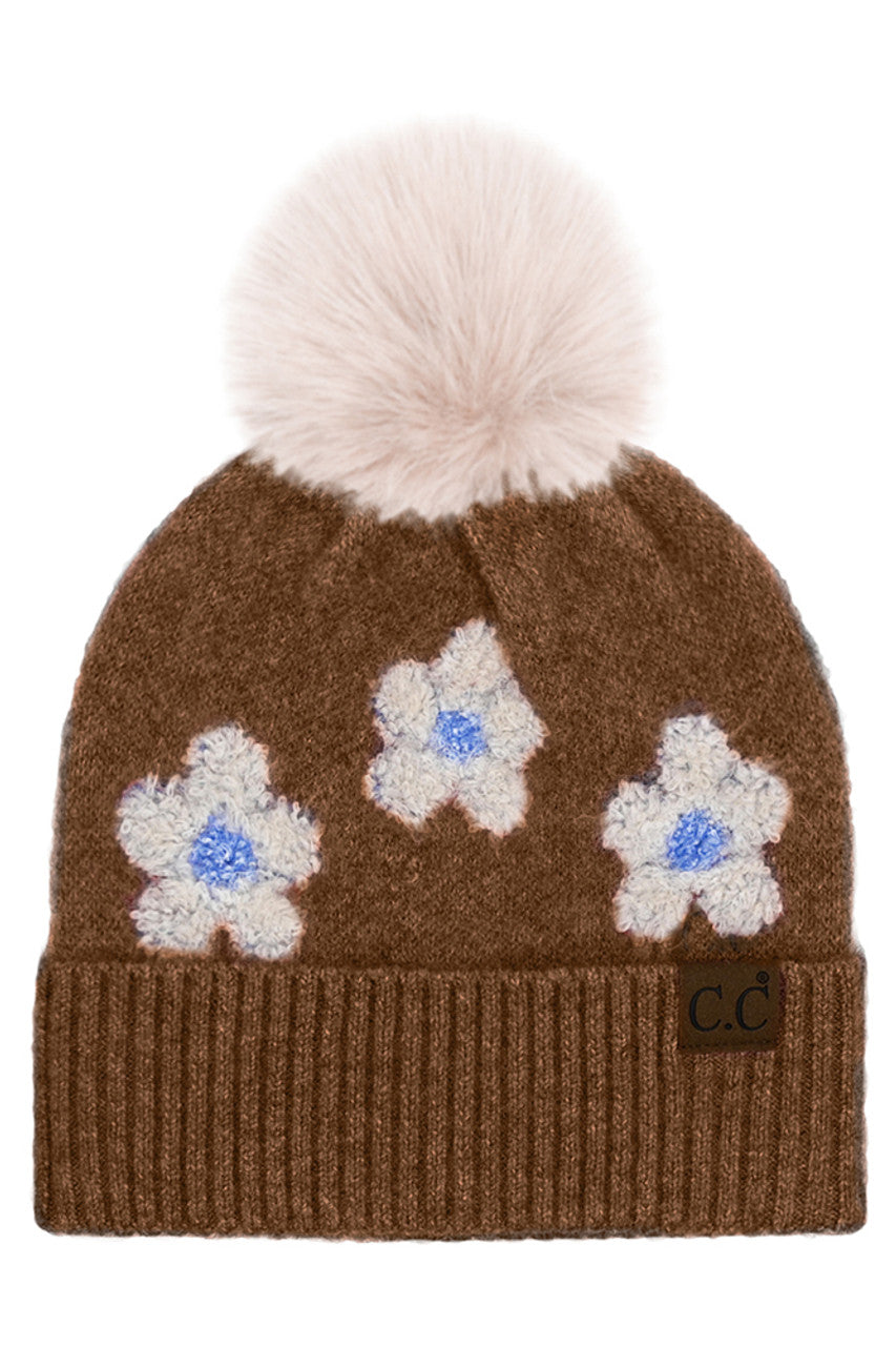 C.C Daisy Pattern Beanie with Pom