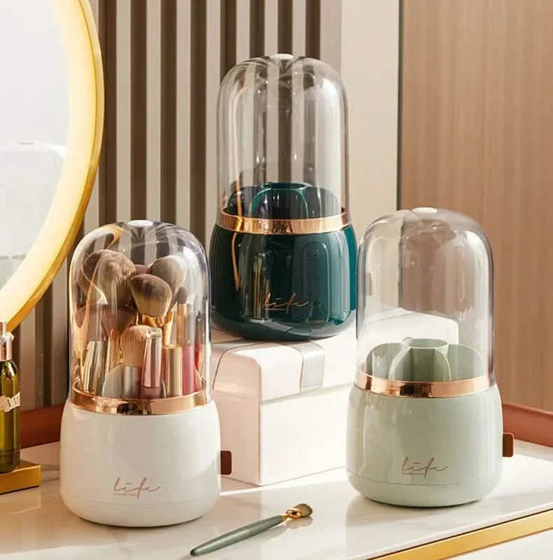 Organizador de brochas de maquillaje giratorio 360° con tapa