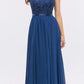 CLEARANCE - Eureka 3611 Lace Illusion Bodice Bateau Neck A-line Long Dress (Size L)