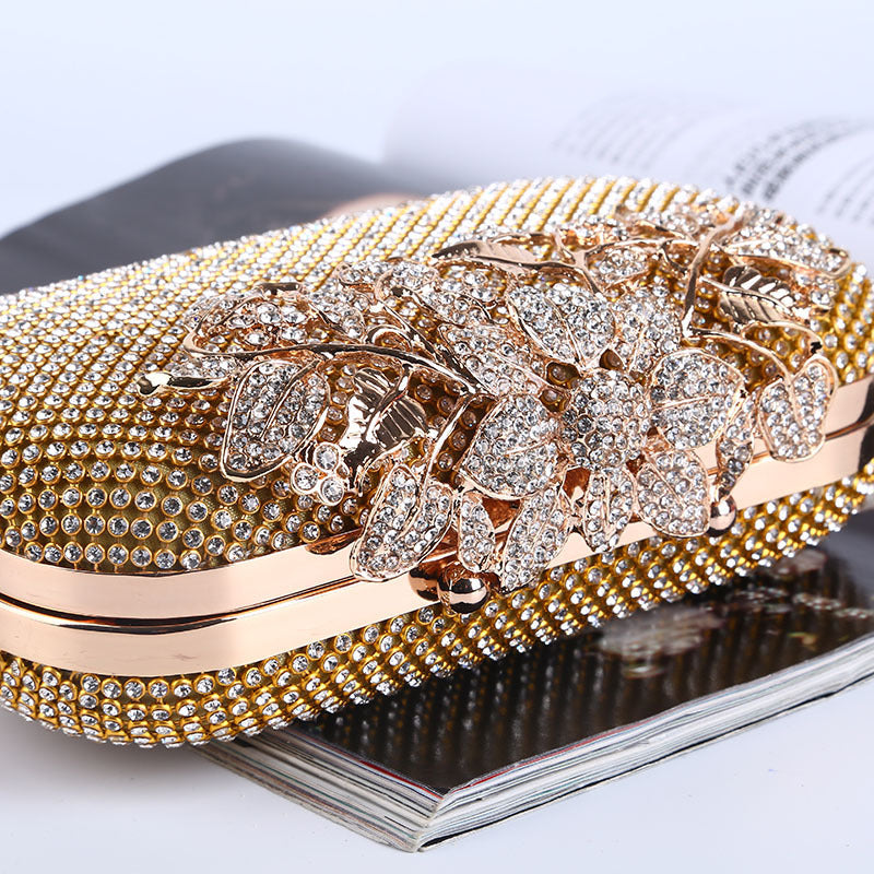 Leaves And Flowers Dinner Diamond Clutch Makeup Bags