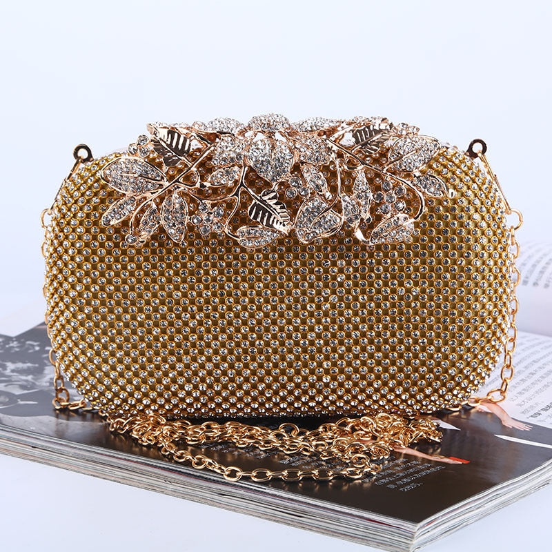 Leaves And Flowers Dinner Diamond Clutch Makeup Bags