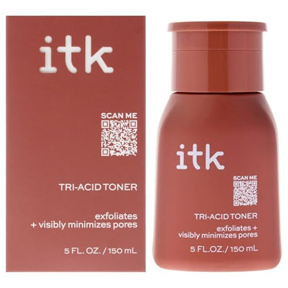 Tónico facial triácido ITK con AHA BHA PHA + Niacinamida - Exfolia el rostro + Minimiza los poros - Ácido salicílico + láctico - Ilumina las manchas oscuras + Resplandor 5 fl oz