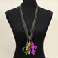 3PCS - Mardi Gras Fleur de Lis Pendant Beaded Long Necklaces