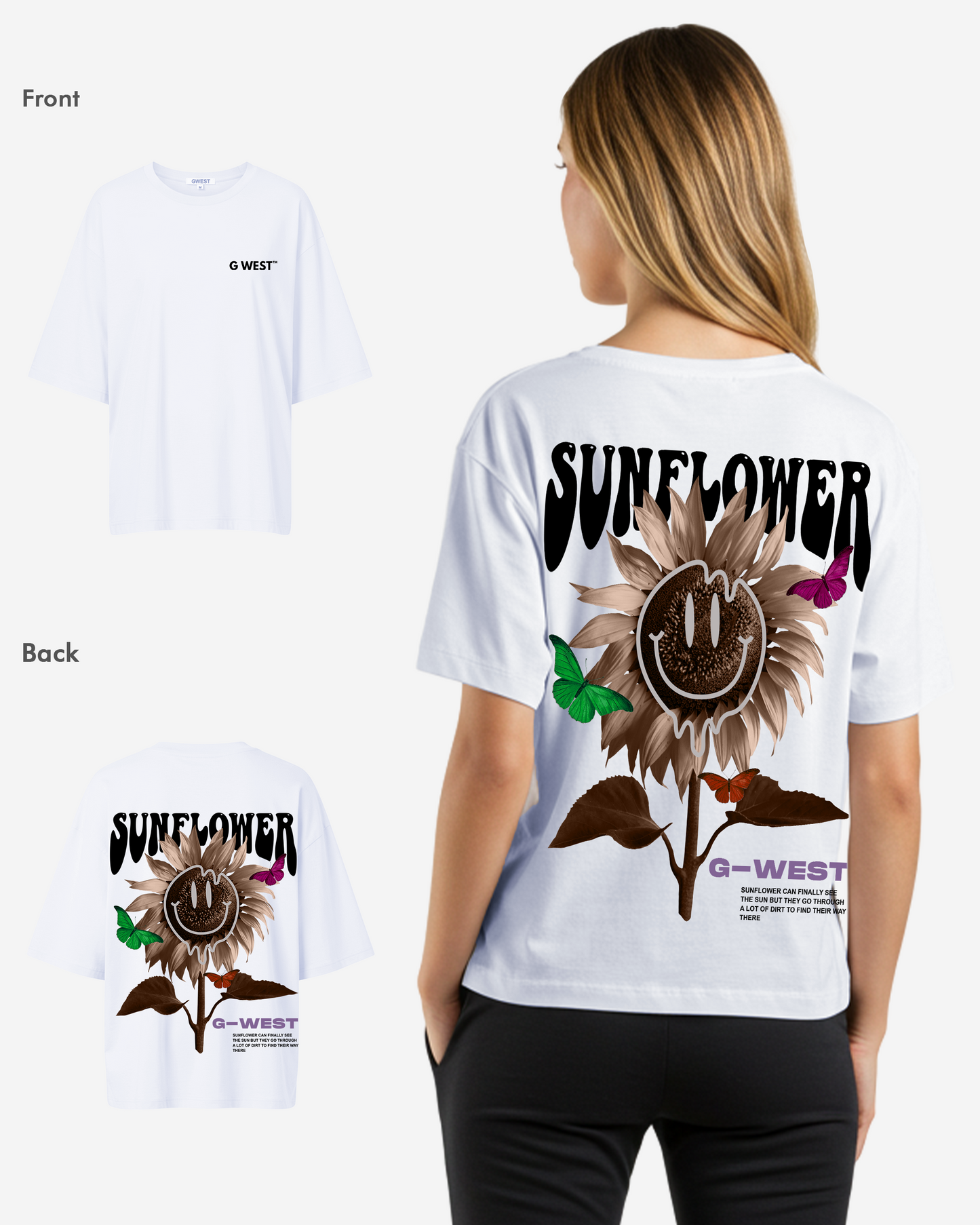 G West Womens Oversized Sunflower Life Style T Shirt