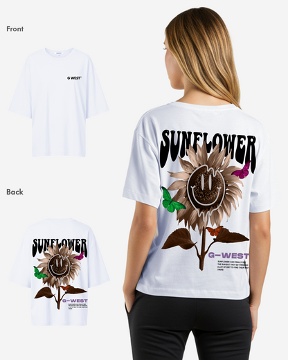 G West Womens Oversized Sunflower Life Style T Shirt