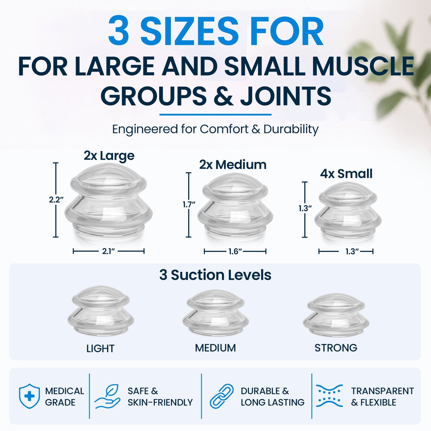 EDGE™ Cupping Set Clear, 8 Cups (2L, 2M, 4S)