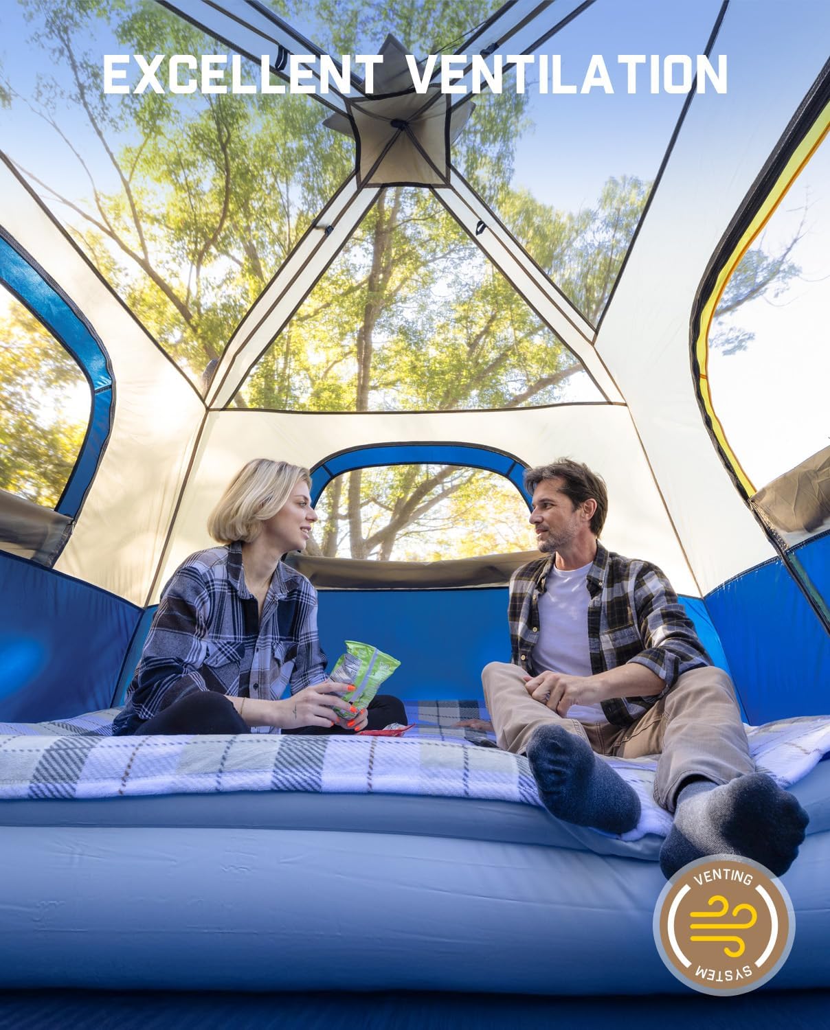 FanttikOutdoor Camping Tent 6 Person Instant Cabin Tent Setup in 60 Seconds with Rainfly & Windproof Portable with Carry Bag for Family Camping & Hiking, Upgraded Ventilation, Navy Blue