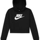 Nike Girls Sportswear Club Fleece Crop Hoodie (Little Kids/Big Kids) Black/White XL (18-20 Big Kid)