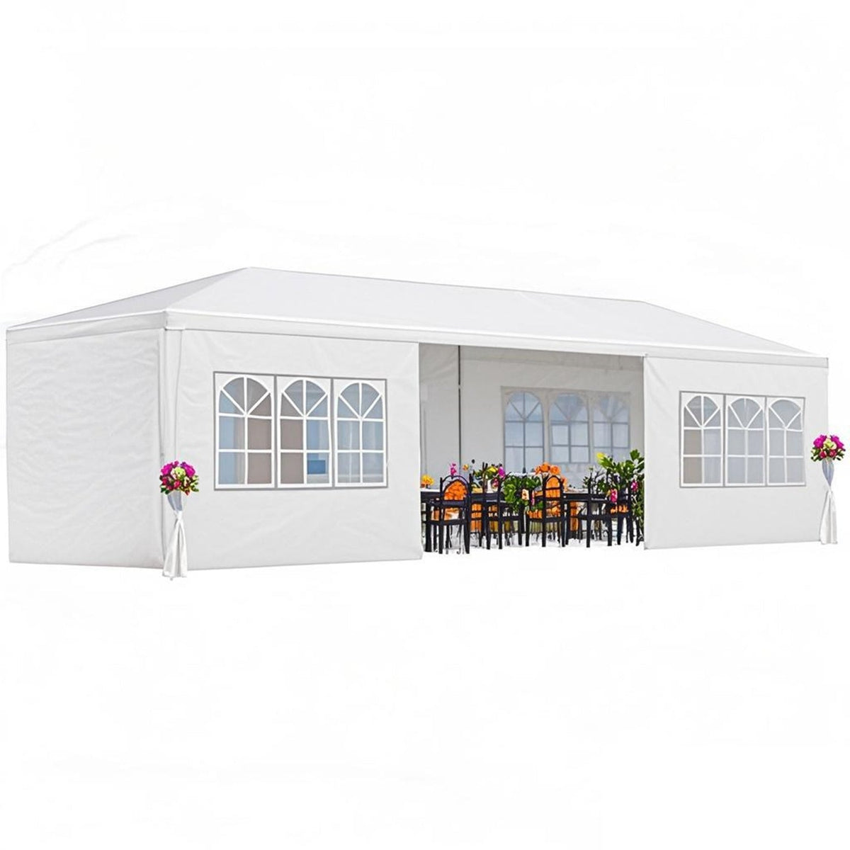 Carpa Cenador para Exteriores de 9 m de Largo x 3 m de Ancho con Paneles Laterales Desmontables