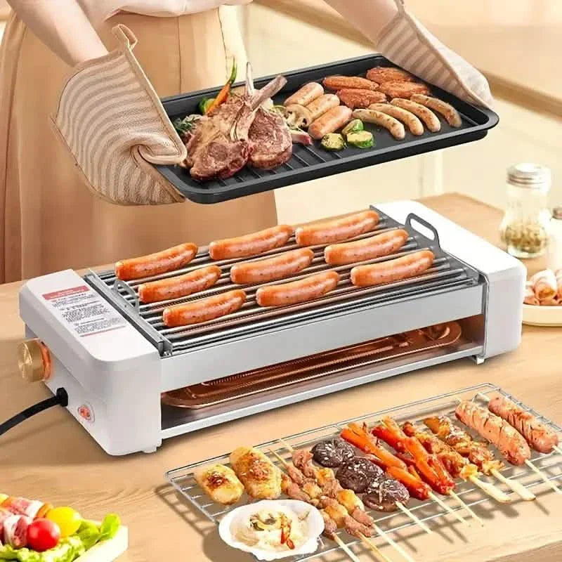 Asador de Salchichas Multifuncional 4 en 1 – Antiadherente, Temperatura Ajustable, Bandeja Removible, Uso en Cocina y Dormitorio
