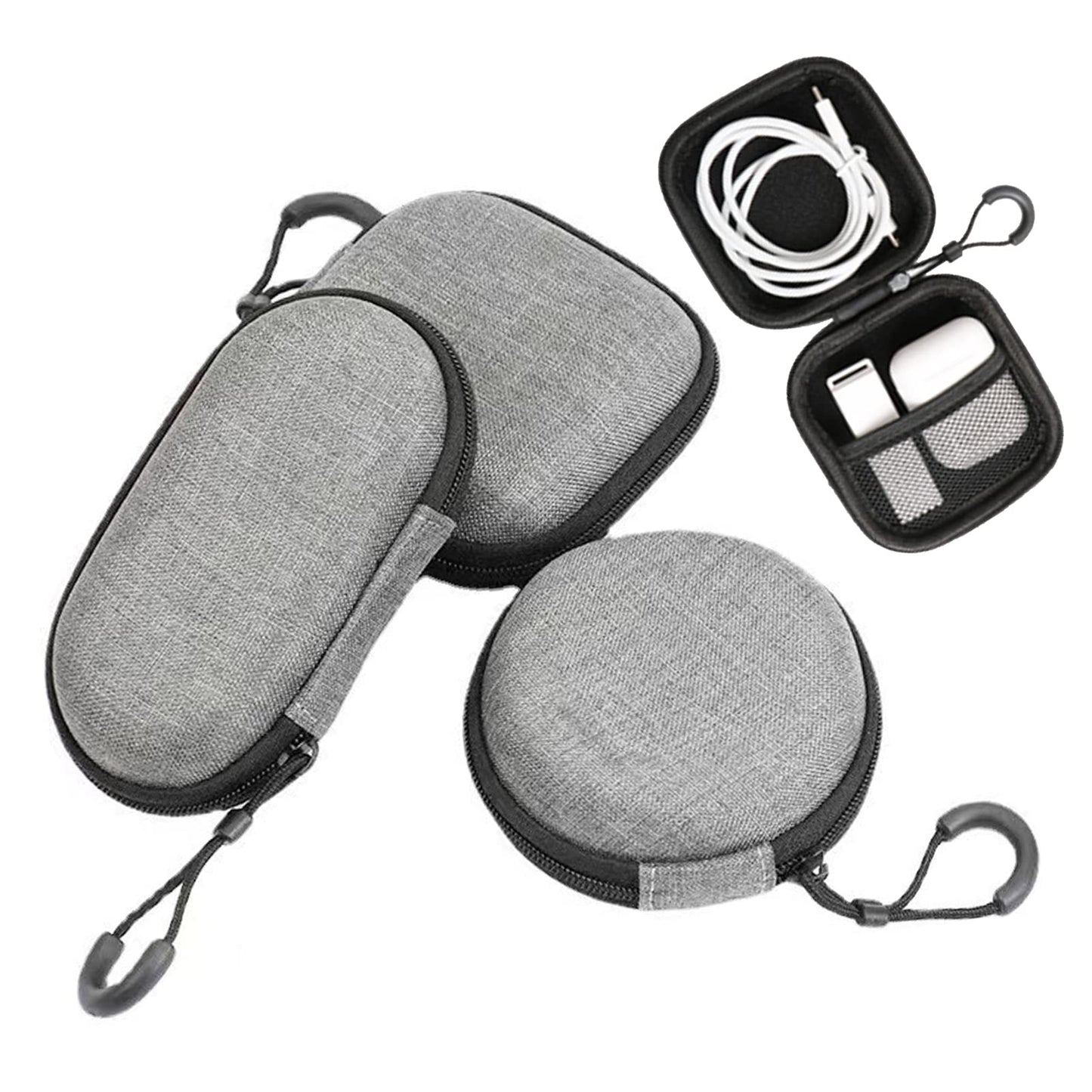 Estuche para Audífonos BetterJonny de EVA Rígido, Paquete de 3 Unidades, Estuche de Transporte Portátil para Audífonos, Estuche Pequeño para Audífonos Bluetooth, Adaptador USB, Cable, Monedero (Gris)
