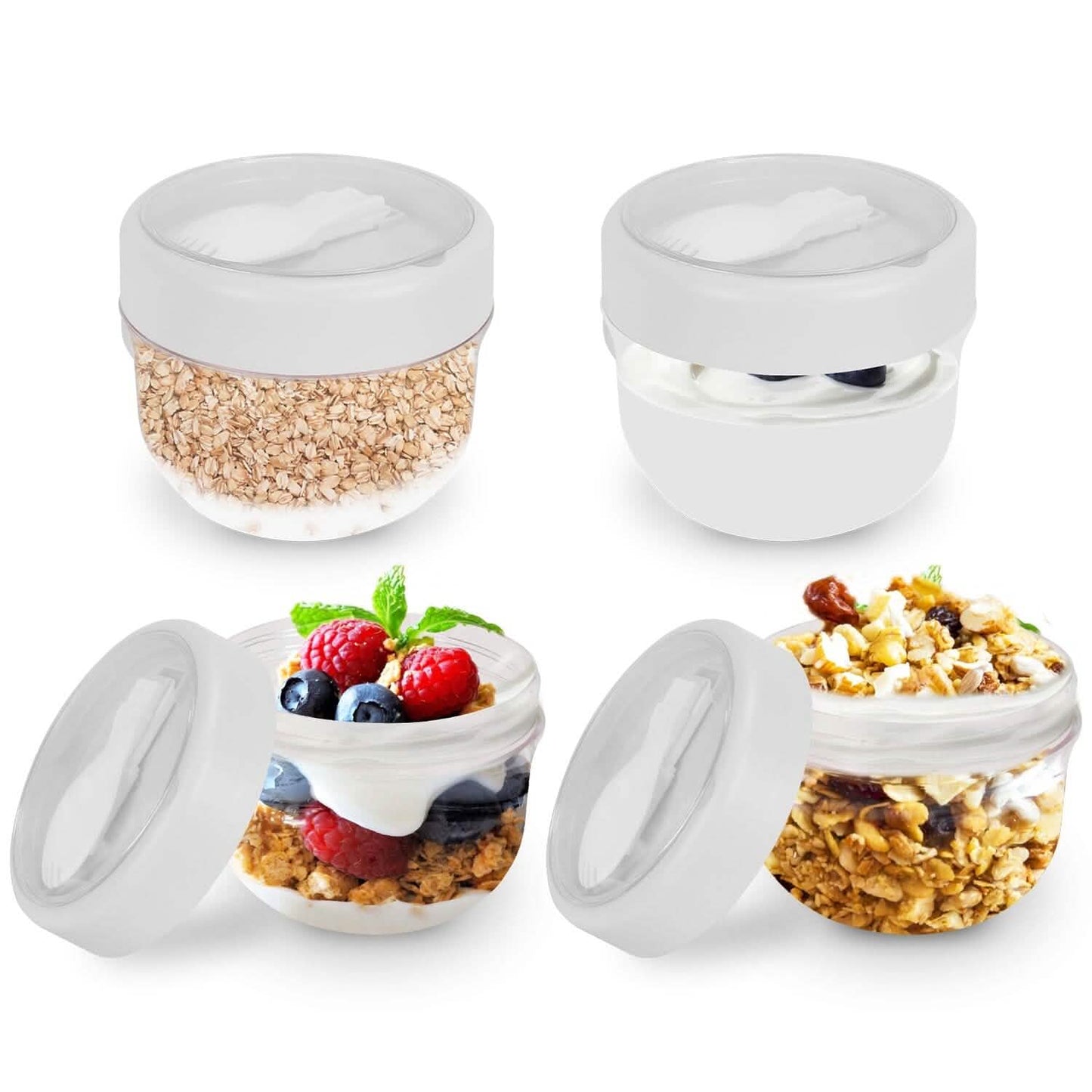 Juego de 4: recipientes para avena de 20 oz con tapas y cucharas plegables