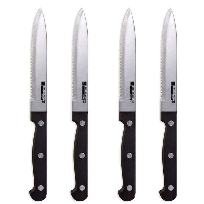 Juego de 4 piezas: Juego de cuchillos de carne con hoja dentada de acero inoxidable