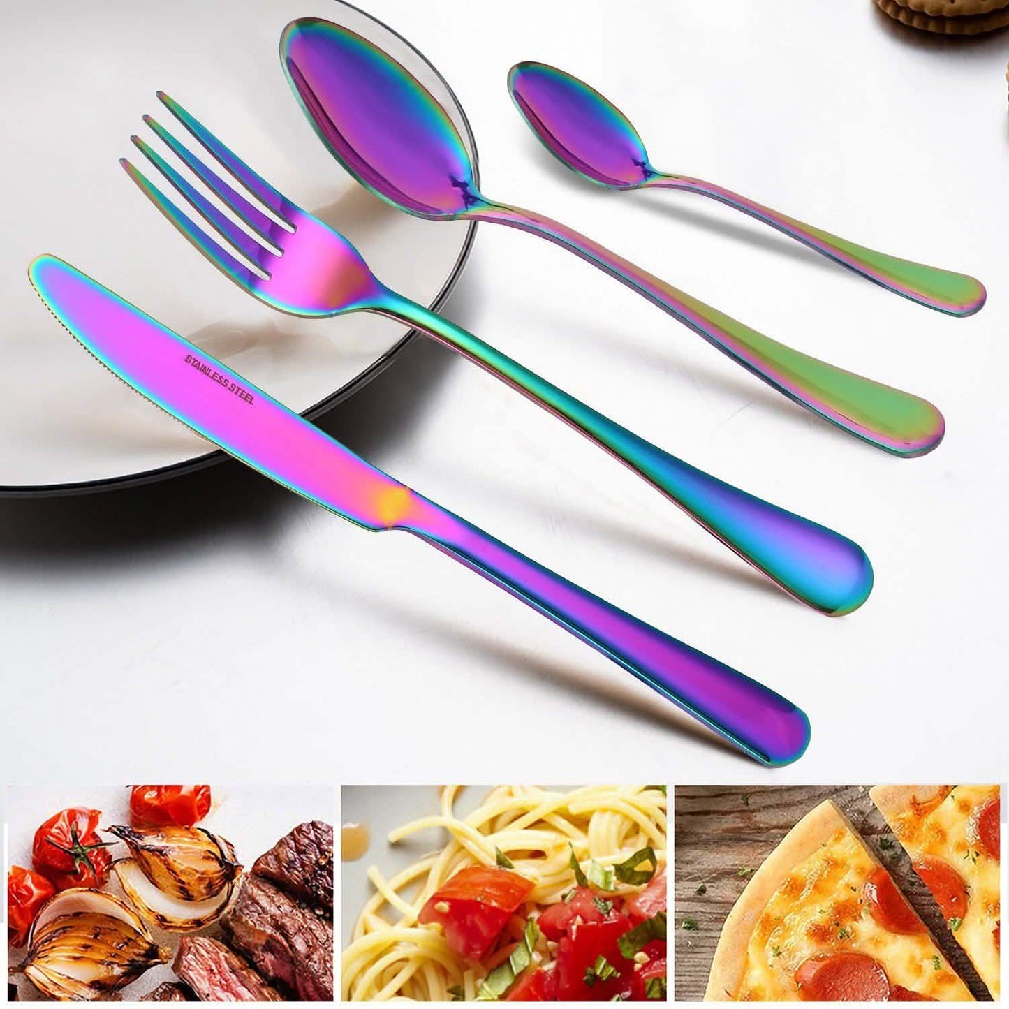 Juego de 4 piezas: Vajilla de acero inoxidable, cubertería de cocina