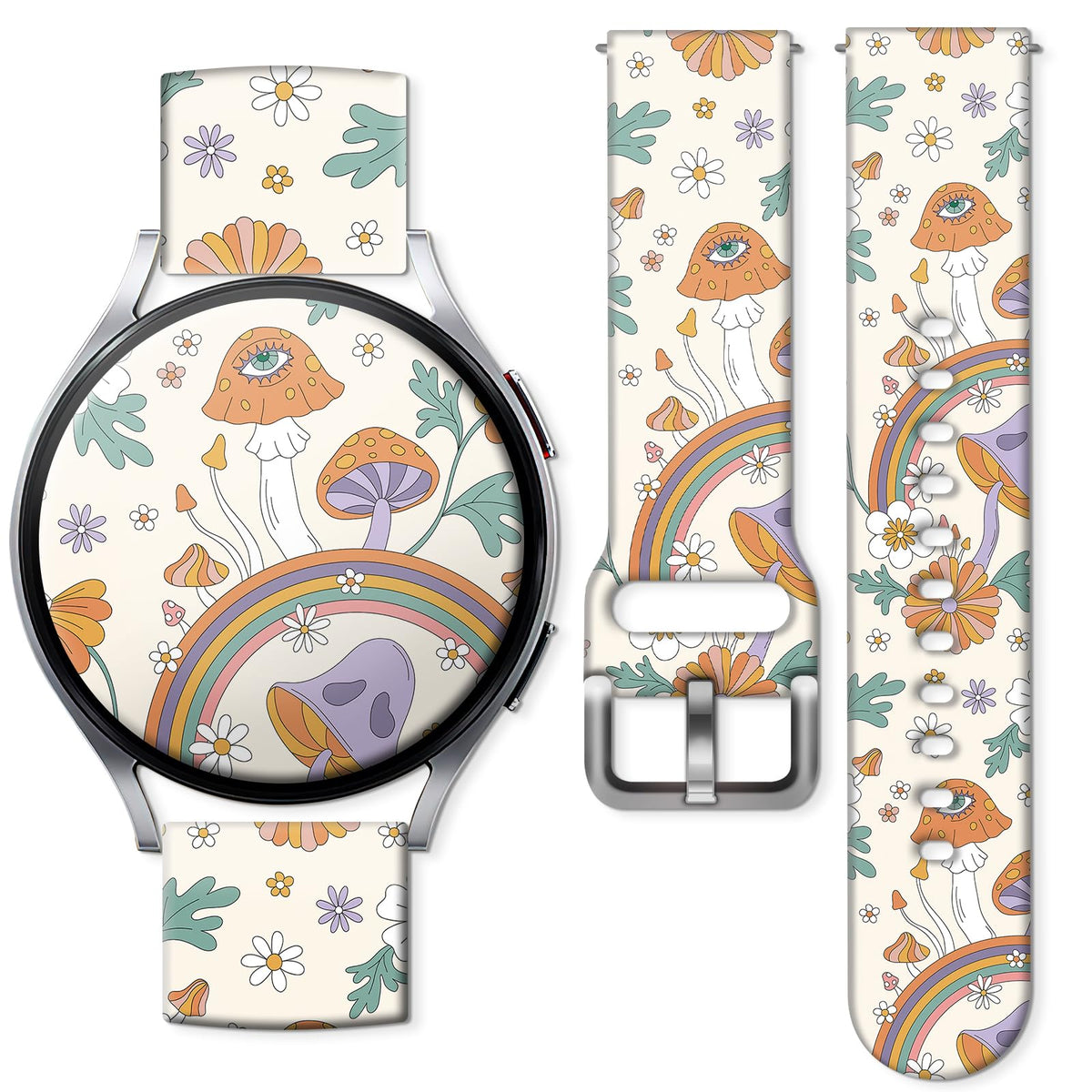 Correas Deportivas Compatibles con Galaxy Watch 6/Galaxy Watch 5/Galaxy Watch 4/Galaxy Watch 5 Pro/Galaxy Watch 3/Active 2 Watch de 20 mm Correa Deportiva de Silicona Suave para Mujeres y Hombres (Lindos Hongos Arcoíris)
