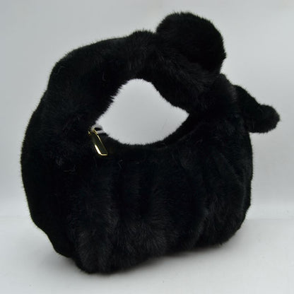 Fluffy Plush Knotted Handle Shoulder Bag