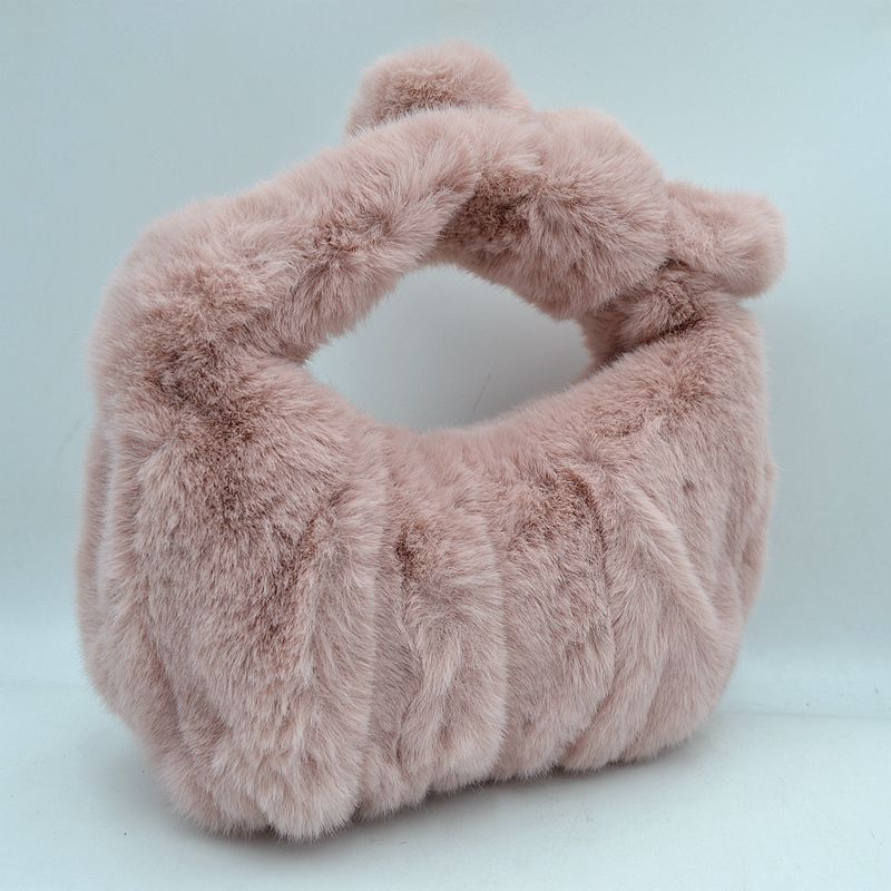 Fluffy Plush Knotted Handle Shoulder Bag