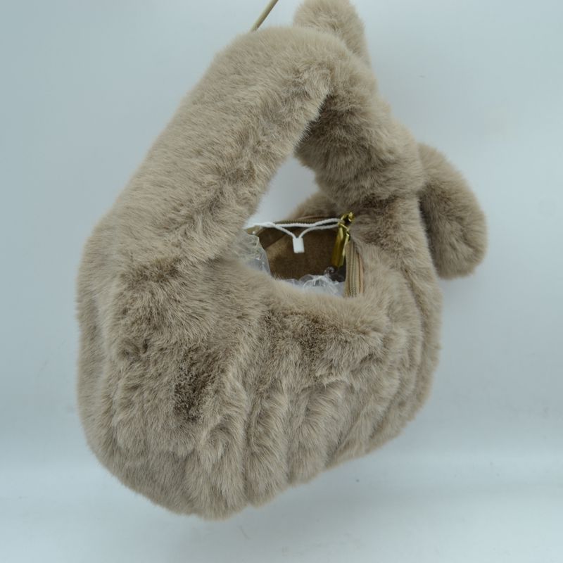 Fluffy Plush Knotted Handle Shoulder Bag