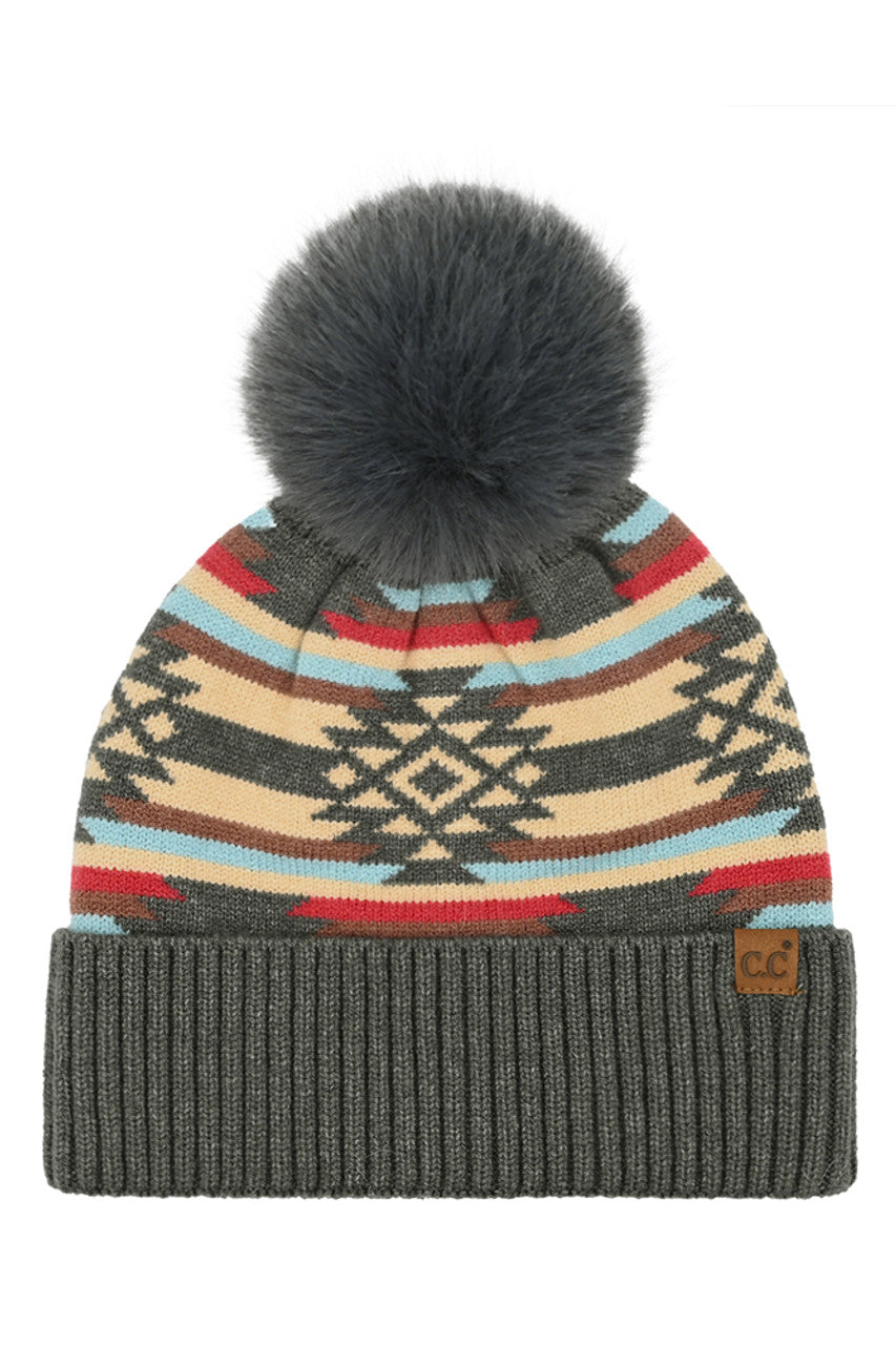 C.C Aztec Pattern Pom Cuff Beanie