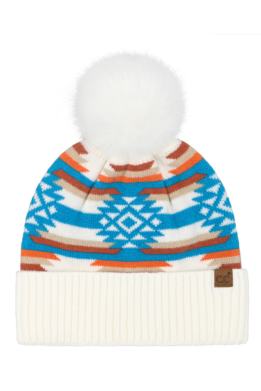 C.C Aztec Pattern Pom Cuff Beanie