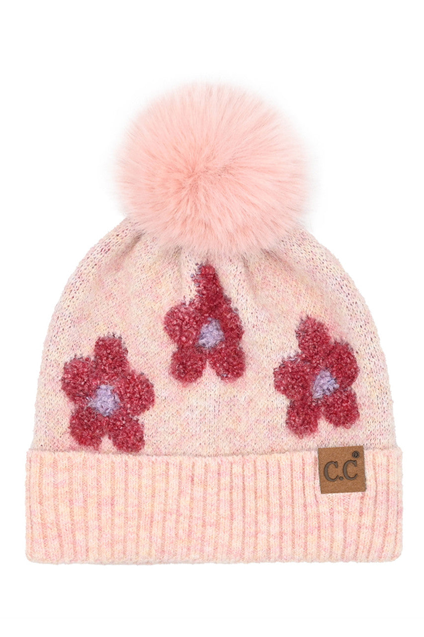 C.C Daisy Pattern Beanie with Pom