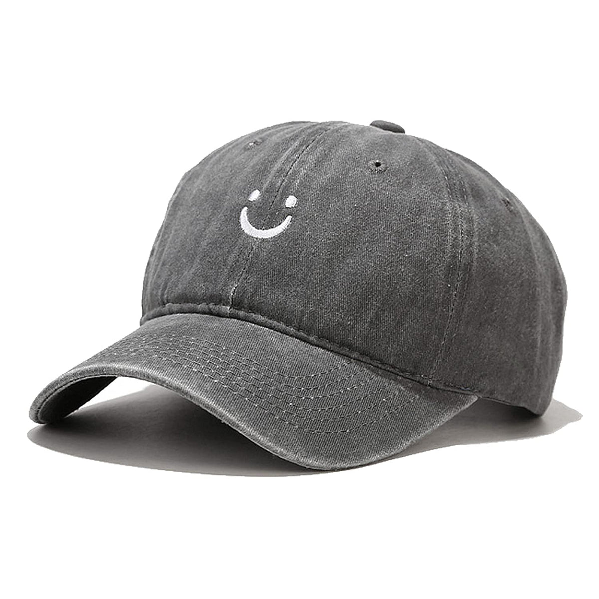 Gorra de béisbol Smile Face, vintage, desgastada, perfil bajo, sin estructura, de algodón, estilo Dad Hat, ajustable para mujeres y hombres (gris)
