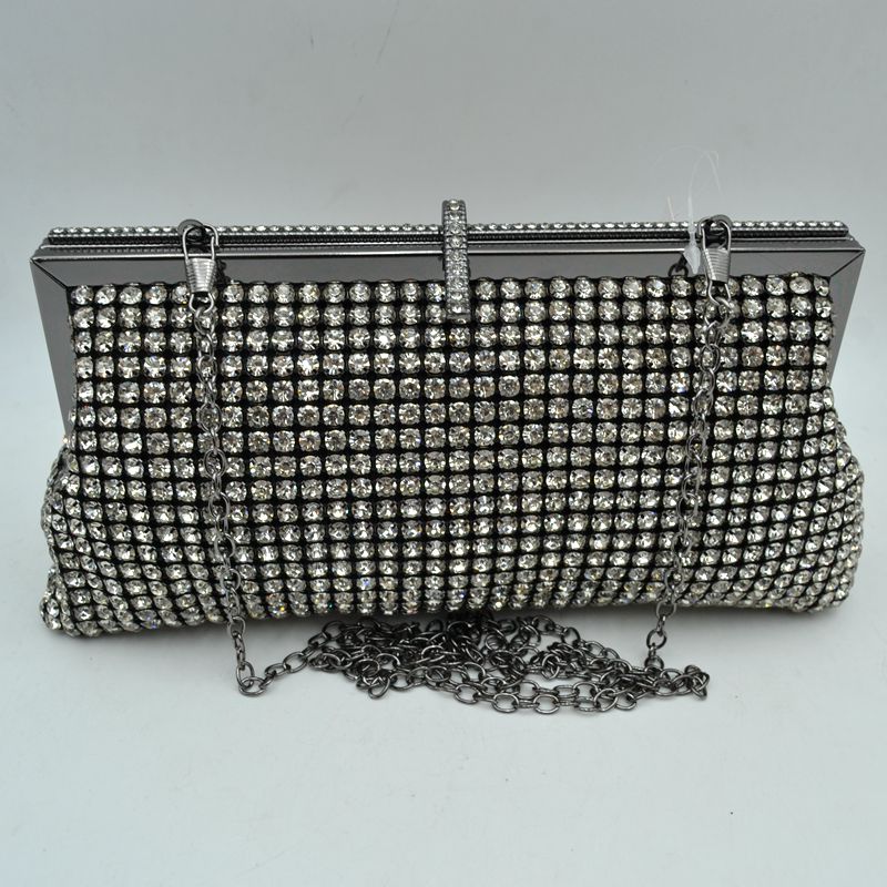 Rhinestone Evening Clutch Bag with Detachable Chain Shoulder Strap and Crystal Embellished Clasp