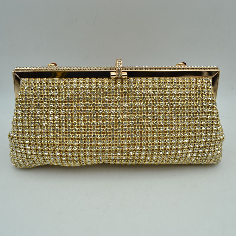 Rhinestone Evening Clutch Bag with Detachable Chain Shoulder Strap and Crystal Embellished Clasp