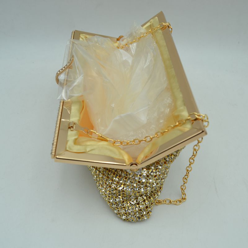 Rhinestone Evening Clutch Bag with Detachable Chain Shoulder Strap and Crystal Embellished Clasp