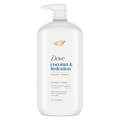 Acondicionador Dove Coconut & Hydration Paquete de 4 para Cabello Seco Acondicionador con Aceite de Coco, Aceite de Jojoba y Aceite de Almendras Dulces 31 oz