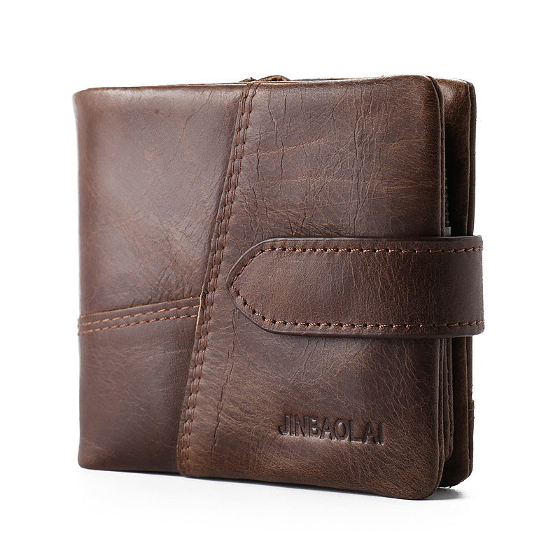 Men's First Layer Cowhide Vintage Zipper Leather Men's Wallets