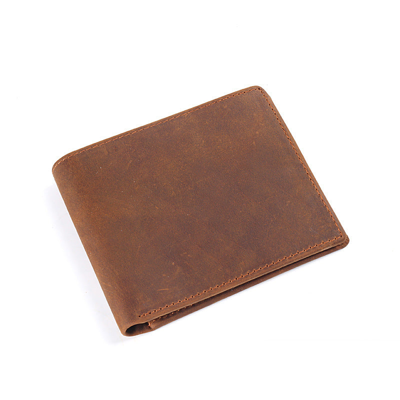 Women's & Men's & Layer Cowhide Crazy Horse Leather Horizontal Three Men's Wallets
