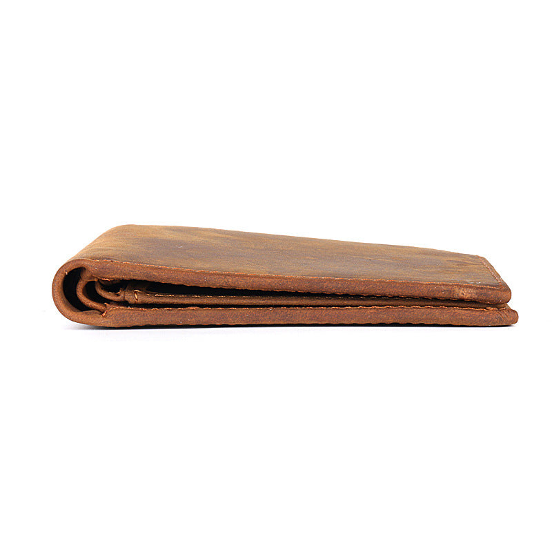 Women's & Men's & Layer Cowhide Crazy Horse Leather Horizontal Three Men's Wallets
