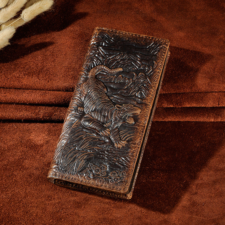 Men's Oil Waxed Leather Retro Simple Large Capacity Three-dimensional Men's Wallets