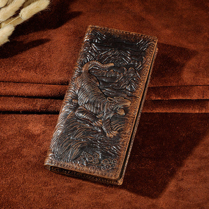 Men's Oil Waxed Leather Retro Simple Large Capacity Three-dimensional Men's Wallets