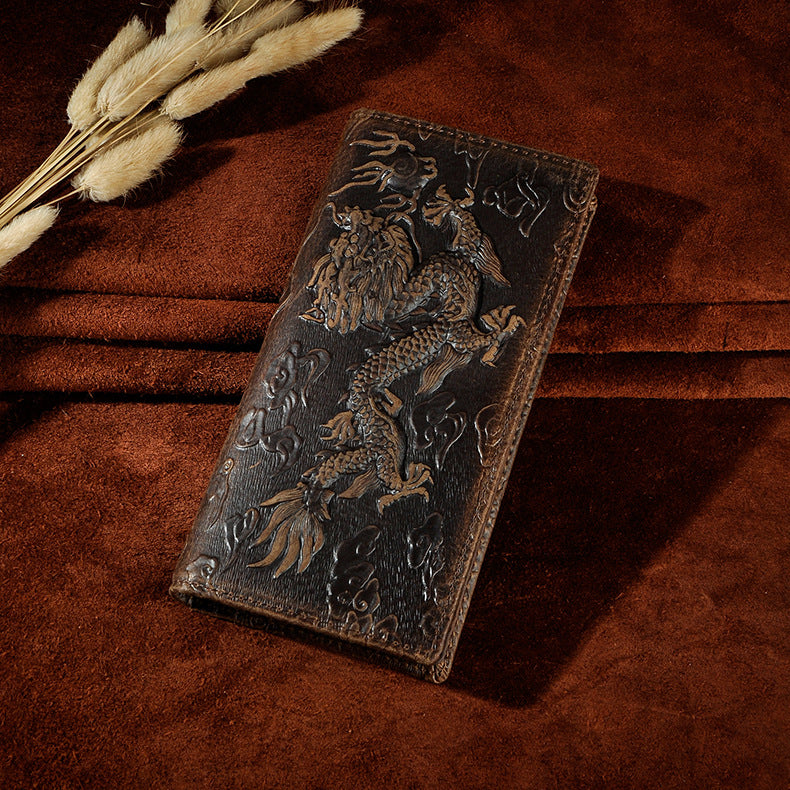 Men's Oil Waxed Leather Retro Simple Large Capacity Three-dimensional Men's Wallets