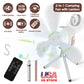 Rechargeable Tent Ceiling Fan with LED Light & Remote Control