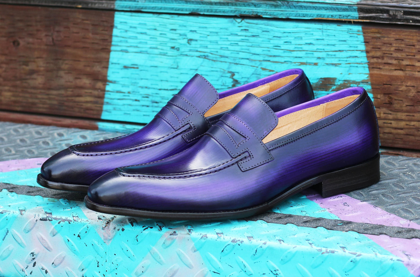 Carrucci Burnished Calfskin Belt - Purple